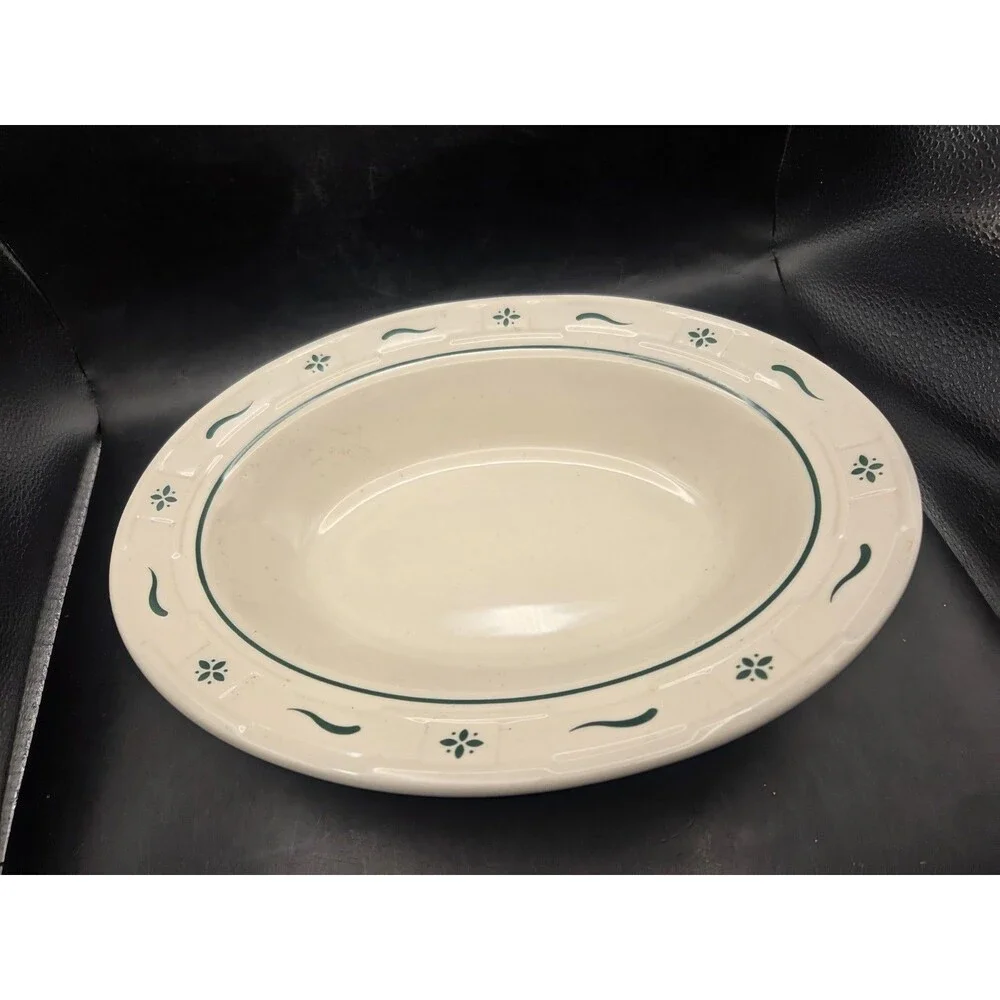 Longaberger Pottery Woven Traditions Green Oval Vegetable Serving Dish USA 12 In
